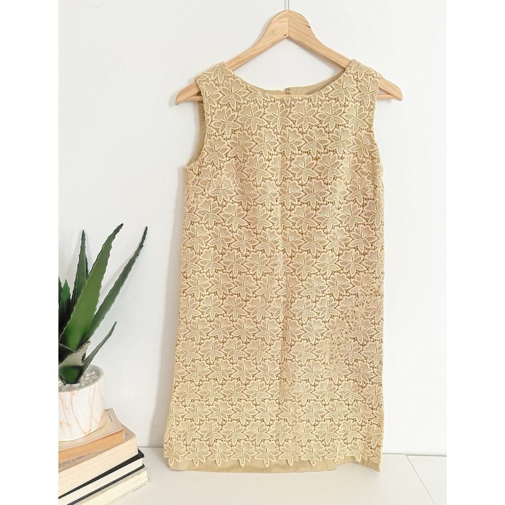 Vintage 50’s 60’s Tan Floral Lace Shift Dress Handmade